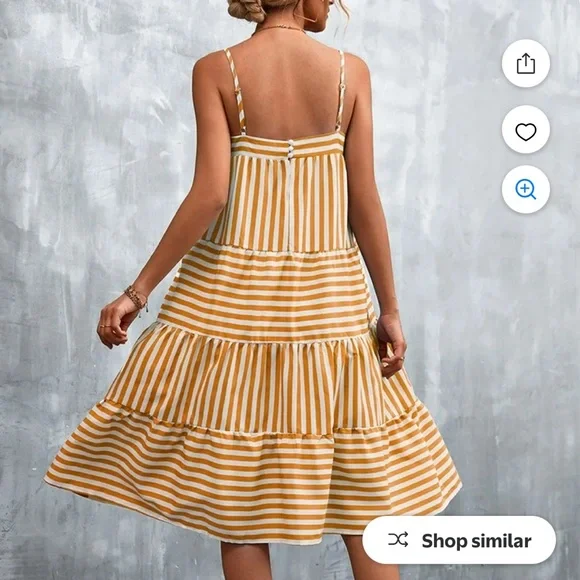 Striped Yellow and White Sundress - Picture 2 of 5